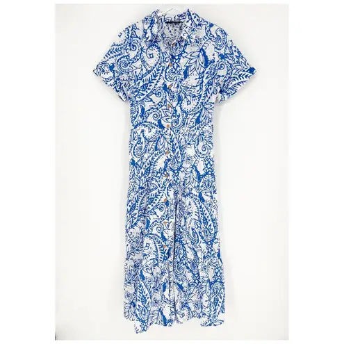 ZARA NWT  Paisley Eyelet Midi Shirt Dress M