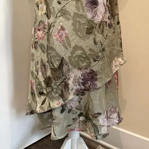 VTG Y2K K Studio Sage Green Floral Layered Ruffle Midi Dress Fairy Coquette Sz M Size M