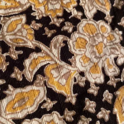 Dress Barn  Yellow & Black Floral Woven Stripe Long Sleeve Button Up Shirt Size 2X