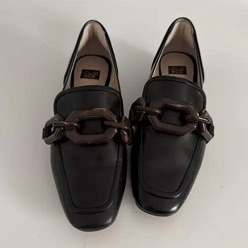 Louise et Cie Black Loafers with Brown Chain Detail EUC