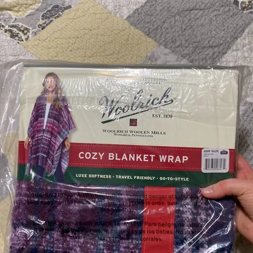 Woolrich boucle plaid cozy blanket wrap with fringe trim