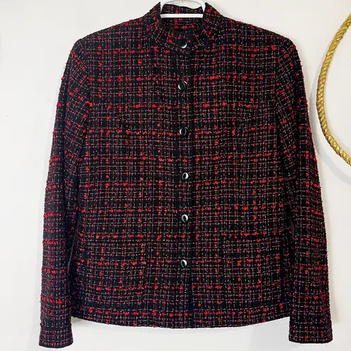 Vintage Red & Black Jacquard Tweed Button up Jacket/Blazer size medium