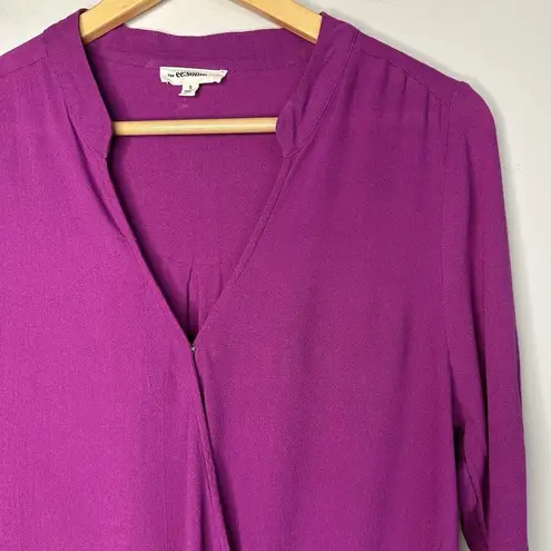 ee:some  Crossover Surplice Drapey Blouse Womens S Magenta V-Neck Long Sleeve