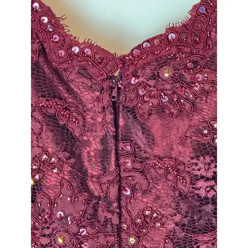 Rina di Montella Dress Women 12 Burgundy Beaded Satin Taffeta Opera Ball Gown Red