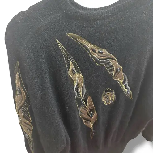 Escada Vintage 80s Black Mohair Beaded Leaves Sweater