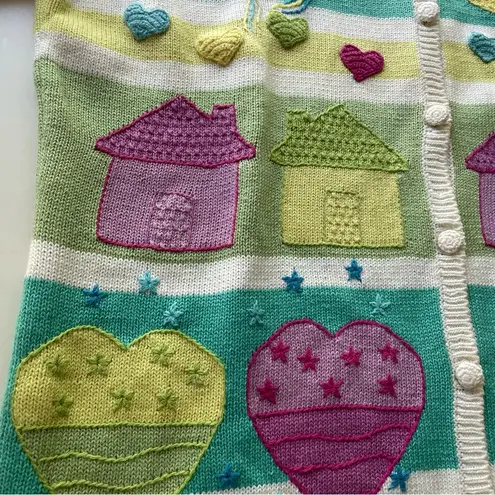 In Stitches by Eagle Eye Vintage Cardigan Sweater Pastel Large Kites Hearts Star