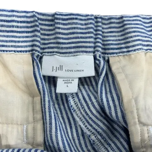 J Jill Love Linen Blue White Striped Lounge Beach Stretch Waist Wide Leg Large