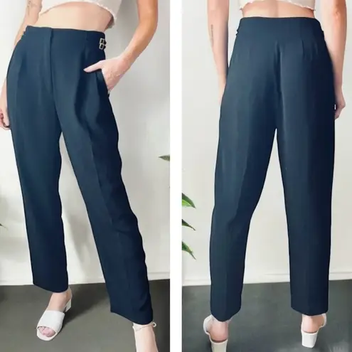 VTG 80’s Trouser Pants With Gold Embellished Buckle Detail Black Size 2