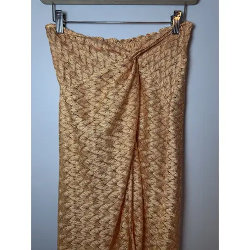 Ramy Brook Gaia Fringe Swim Cover-Up Skirt S Orange/Gold Elastic Waist Pull On