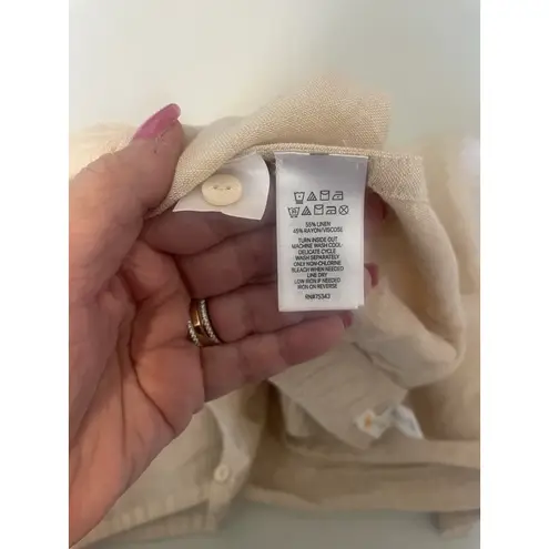 C&C California Linen Pants Medium Tan Wide Leg Lightweight Side Slit Beach Loung