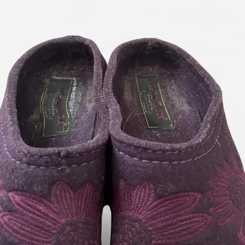 Haflinger Floral Embroidered Wool Slipper Clogs Purple Size 9