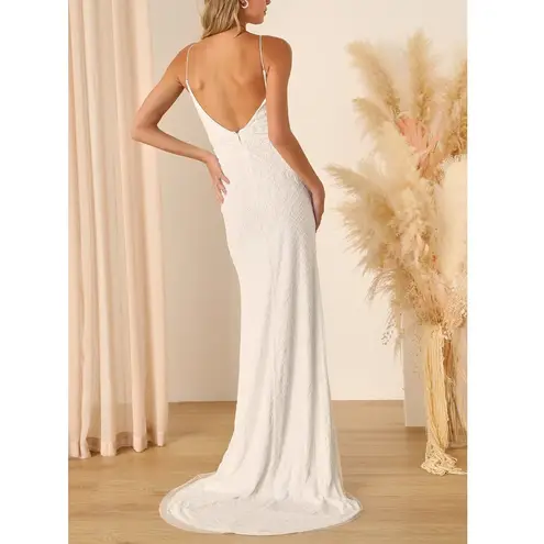 Lulus Bridal NWT Cherished Vow White Beaded Backless Mermaid Wedding Gown Dress Size M
