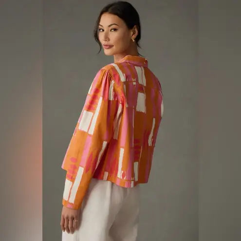 Anthropologie x PORRIDGE Ria Printed Shirt Jacket Shacket Orange Pink Size XL