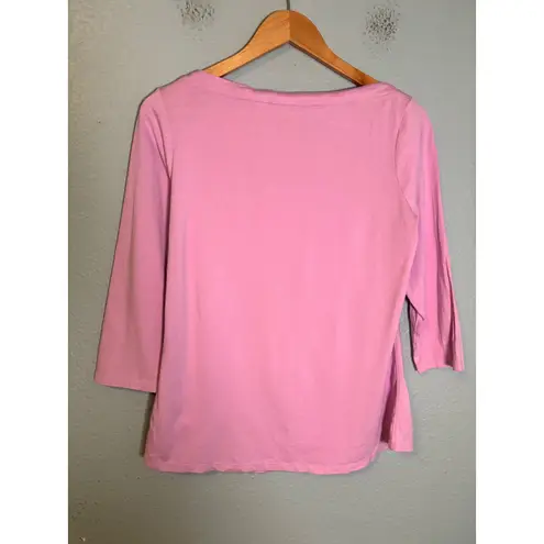 Boden Boat Neck 3/4 Sleeve Pink Cotton Blend Top Size 12 Classic Everyday Preppy