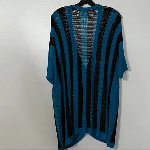 Alberto Makali Teal Blue Striped Mesh Knit Spring Sweater Cardigan
