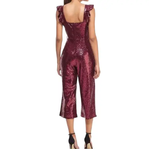 Gal Meets Glam Garnet Party Sequin Cropped Jumpsuit Ruffle Cap Sleeve size 12
