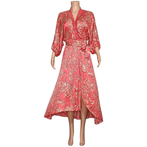 Poupette St. Barth Celie Long Dress, Pink Oriental Foulard, Small