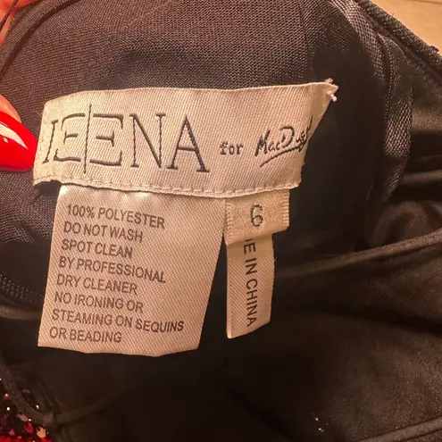 Mac Duggal Ieena Sequin Evening Slip Gown Black Rose gold holiday dress Size 6