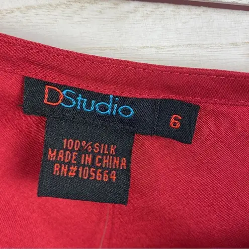 DStudio Silk Beaded Sash Tie Sleeveless Blouse Maroon Red 6 Red