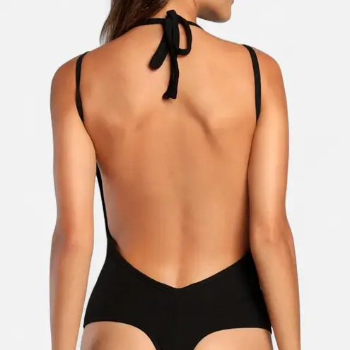 Lulus  Revival Black Ribbed Low Back Bodysuit Medium Y2K Clubwear