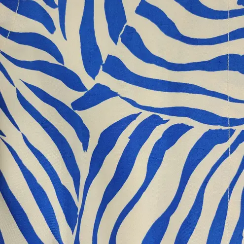 Saint Laurent VTG Dress 38 Blue White Zebra Abstract Print Puff Sleeve Pencil