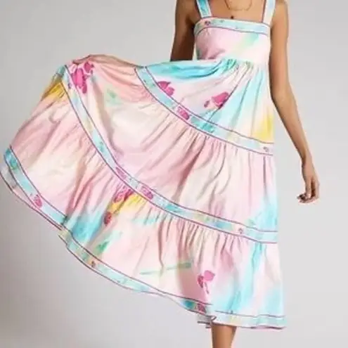 Hunter Bell Multicolored Floral Rita Gradient Empire Waist Flowy Midi Dress XS