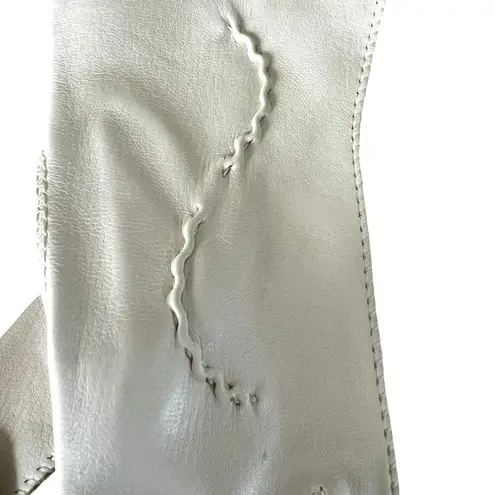 Vintage Ivory Cream Leather Gloves Sz 6.5 Rope Detail on Top, Original Sleeve