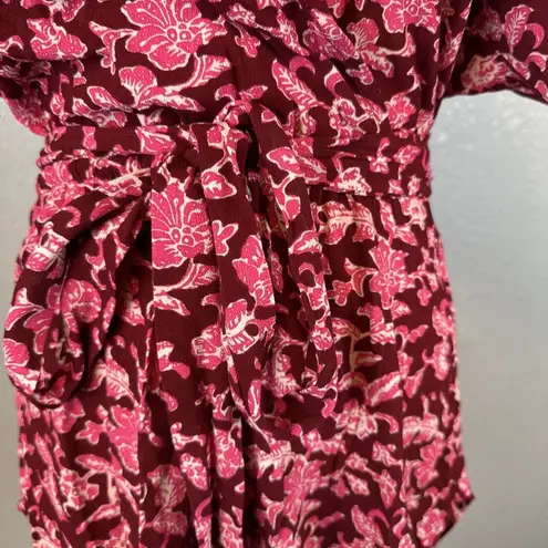 Indah Womens Sunday Playsuit Romper XS Yogya Red Pink Floral Belted