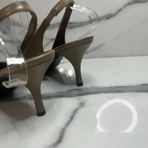 Etienne Aigner | Women's Tan Leather Pointed Toe Slingback Kitten Heels Sz 9