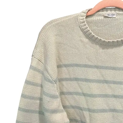 Brandi Melville Crew Neck Cotton Cream Blue Striped Cable Knit Sweater Preppy Size M