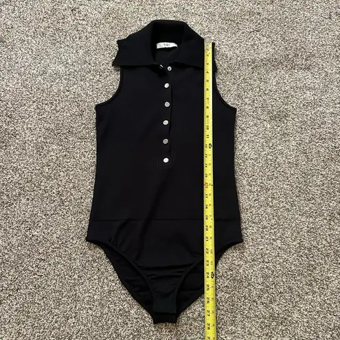 Tibi black ribbed button front sleeveless bodysuit