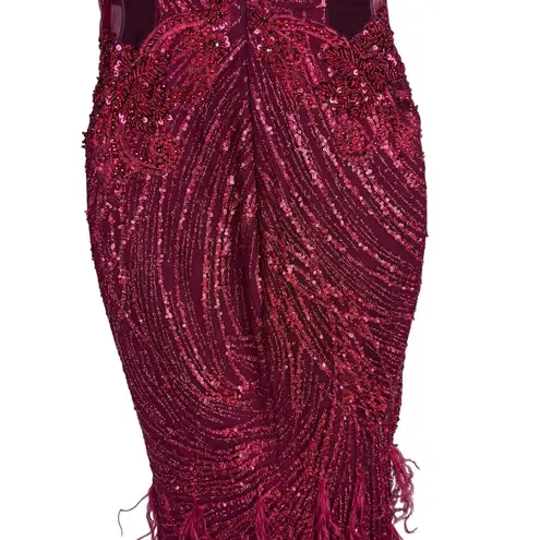 PORTIA AND SCARLETT Red Glitter Feather Gown Dress with Train PS21228 Size Size 0