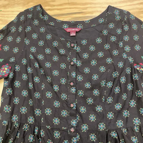 April Cornell Floral Midi Dress Womens Medium Cottagecore Prairie Peasant Black