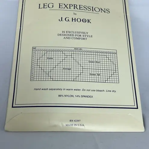 Vintage J.G.‎ Hook Leg Expressions Silky Sheer Black Pantyhose Size Queen Short