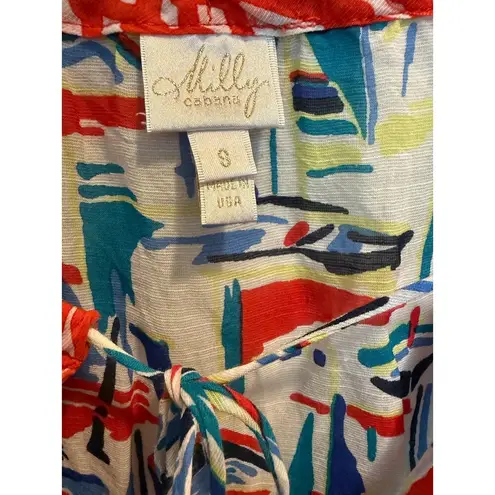 Milly Cabana Silk Tunic Top Women’s Sz S Sailboat Multi Swim Coverup Resortwear