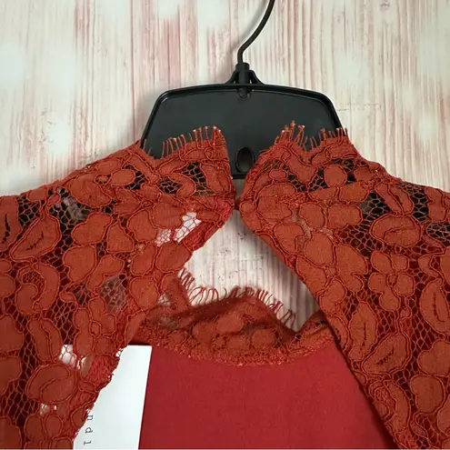 Endless Rose Rust Brown Lace Open Back Flare Sleeve Bodysuit Size XS