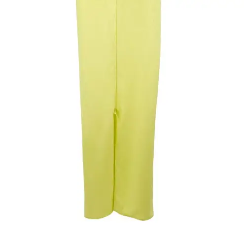 Pretty Little Thing  Light Lime One Shoulder Maxi Gown Dress Back Slit Crepe