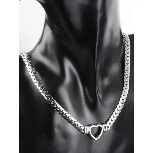 SILVER Plated snake Chain Heart Necklace Stainless Steel Womens Blue