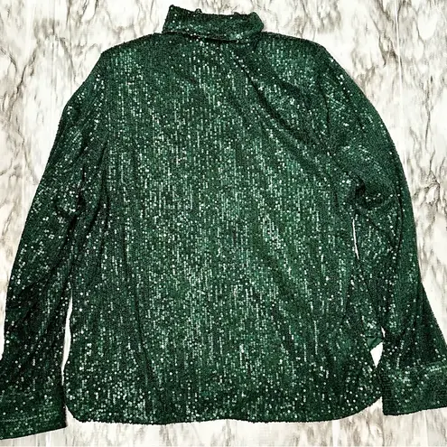 Mable Women’s Sz 6 Hidden Button Forest Green Sparkling Shirt Holiday Party NYE