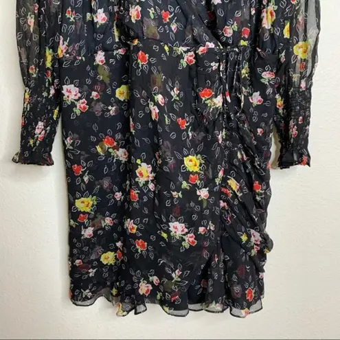Veronica Beard Armeria Black Multi Floral Long Sleeve Dress Silk Size 22