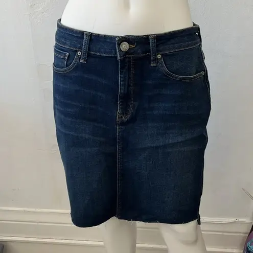 Mavi Jeans Co. Mila dark blue Denim whiskered front Frayed stretch Mini skirt M Size M