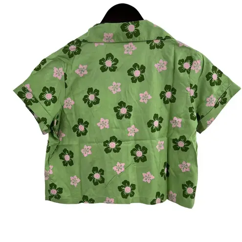 Daisy Street Green Crop Floral Button Front New Medium