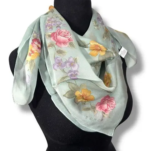 Vintage Echo Light Blue Floral Semi Sheer Scarf