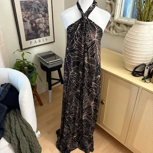 Elan Women's Halter Neck Cover-Up Maxi Dress Tropical Print Size XL NWT