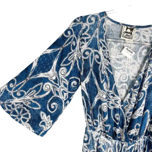 Jaase Jumpsuit Blue White Geometric Print S Bohemian Wide Leg New