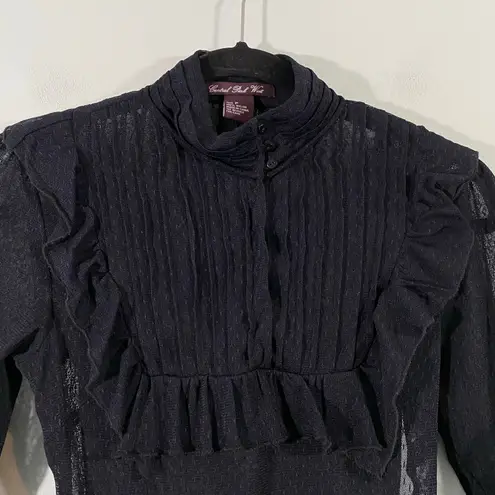 Central Park West Vintage 90s Black Lace Sheer Organza Ruffles Q/S Blouse Size P