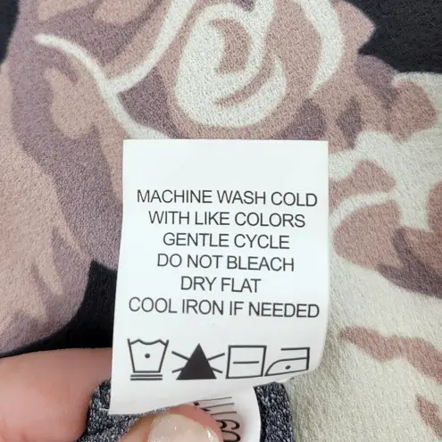 Mud Pie Kinsley Dress Womens Medium Black Pink Floral Stretch Lace Up Mini