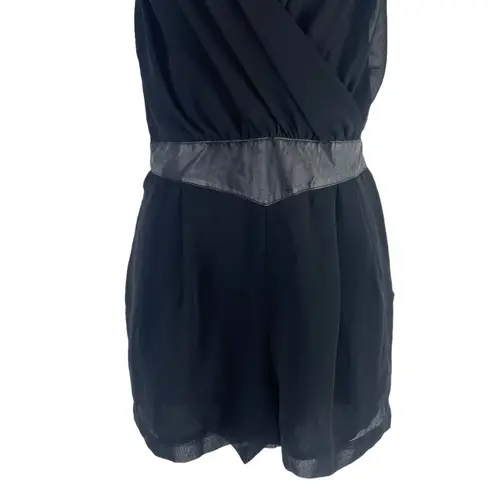 Silence+Noise UO Faux Wrap Chiffon Belted Romper Black Size 2