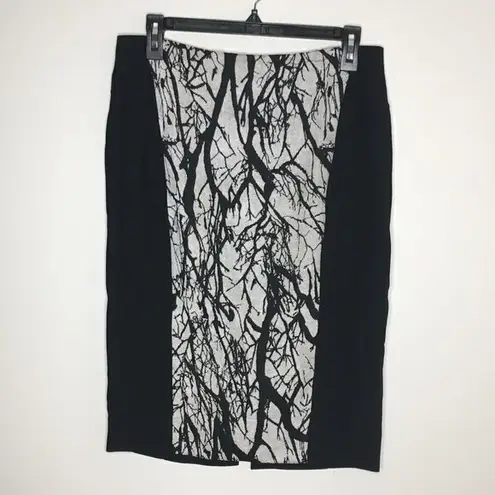 Rachel Roy Pencil Skirt Work Black White Lined Womens Size 6 Tree Branch Print
