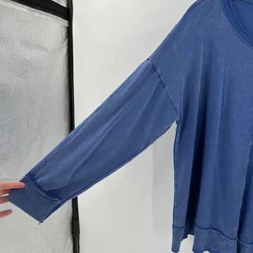 M Rena Blue Scoop Neck Long Sleeve Pullover Seamed Tunic Casual Top Size Large